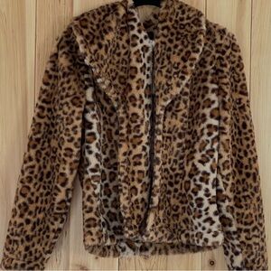 Leopard Print Faux Fur Jacket - Brown